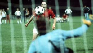 Panenka chips the winning penalty over Maier in the shoot-out. Czechoslovakia v West Germany, European Nations Cup Final 1976. Credit: Colorsport/ Olympia.